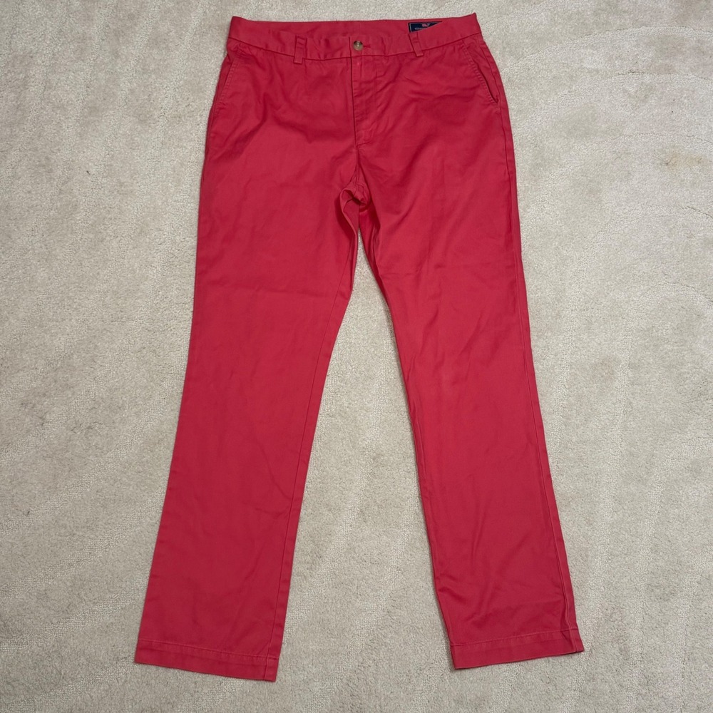 Vineyard Vines Mens Breaker Pants Red Chino Straight Leg Cotton 34x32